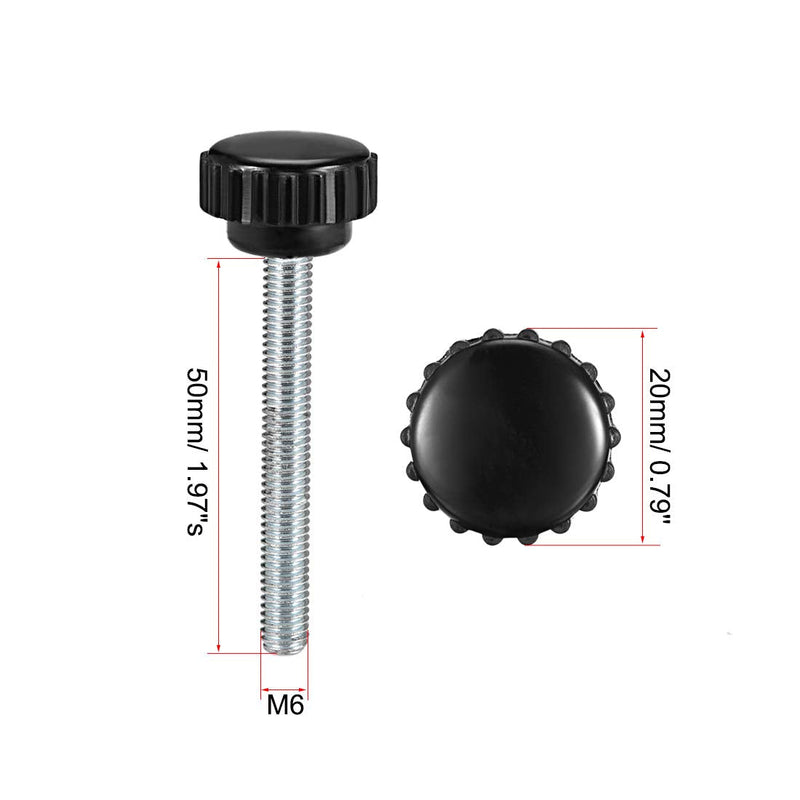 uxcell 2pcs Knurled Clamping Knobs M6 x 50mm Metric Zinc Plated Carbon Steel Male Thread Thumb Screw on Type 20mm Plastic Round Head Threaded Hand Bolt Stud Knobs Black M6 x 50mm x 20mm
