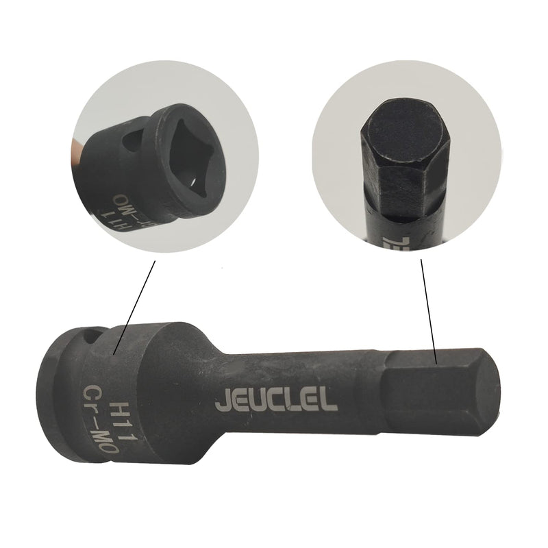 11mm Hex Impact Bit Socket, H11 1/2-Inch Impact Drive Allen Socket, Cr-Mo Steel Lengthen Hex Screwdriver Socket Adapter H11 11MM