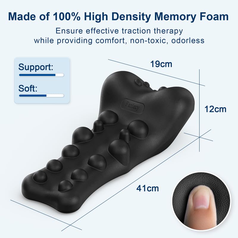 Neck and Shoulder Relaxer with Upper Back Massage Point, Cervical Traction Device Neck Stretcher for TMJ Pain Relief and Cervical Spine Alignment Chiropractic Pillow (Black) Black