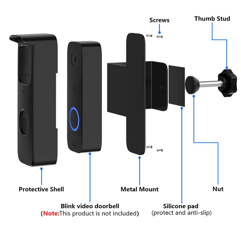 Blink Doorbell Mount, Anti Theft Blink Video Doorbell Mount, No Drill Door Mount for Blink Video Doorbell Camera, No Block Sensor & Night Vision & Weather Proof Black