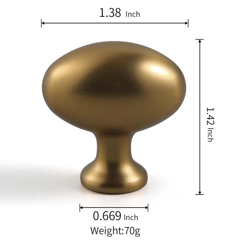 YAGU 6 Pack Champagne Bronze Kitchen Cabinet Knobs 1-3/8 Inch Oval Solid Dresser Drawer Knob Honey Bronze Modern Hardware Dark Gold Pulls for Closet Cupboard Wardrobe