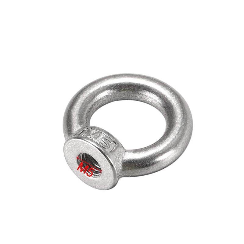 uxcell Lifting Eye Nut M5 Female Thread 304 Stainless Steel Round Shape for Rope Fitting Pack of 5