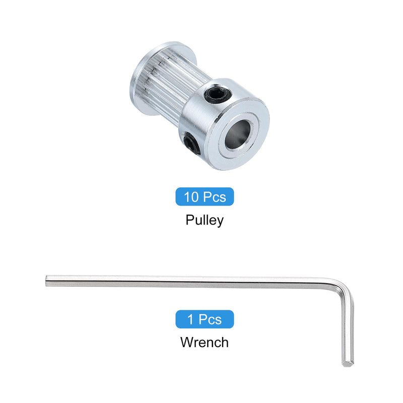 uxcell 10 Pcs Aluminum 16 Teeth 5mm Bore 10mm Width Timing Belt Pulley Wheel Idler Pulley Synchronous Wheels Gear Part with Wrench for 3D Printer, Silver