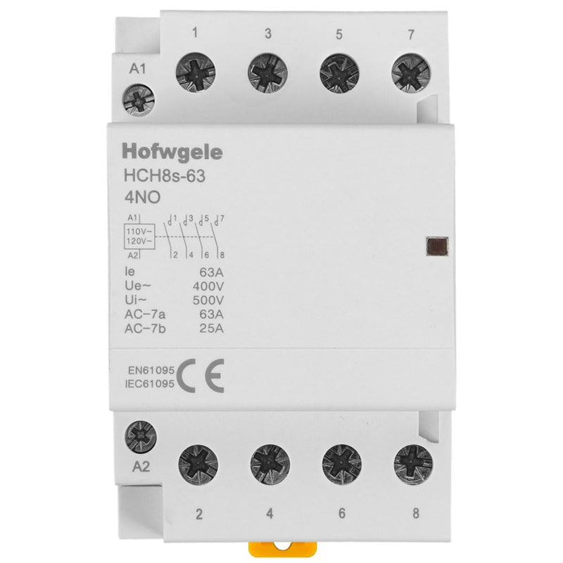 HCH8s-63 AC Contactor 4 Pole 63A 4NO Four Normally Open 110V/120V Coil Voltage 35 mm DIN Rail Mount