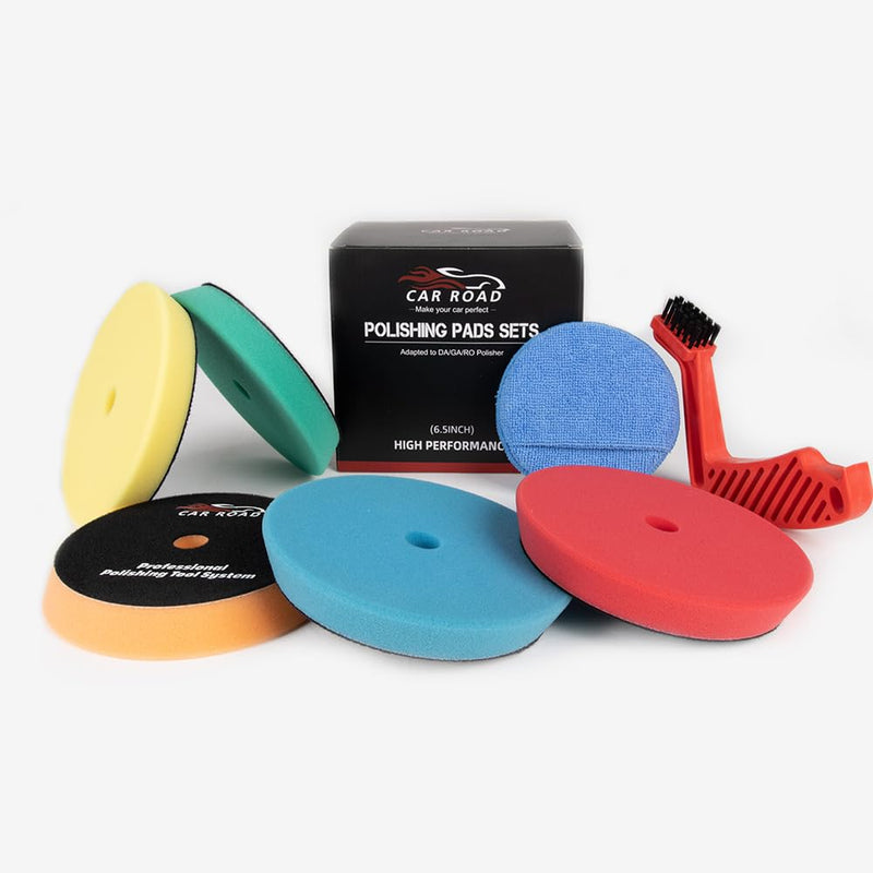 CARROAD 7pc 6.5 Inch Buffing Pads Kit - Heavy Cut to Finishing Foam & Wool Pads for DA/RO Polisher - Removes Scratches, Oxidation & Swirl Marks - 50+ Reusable Cycles 7pc 6.5inch standard