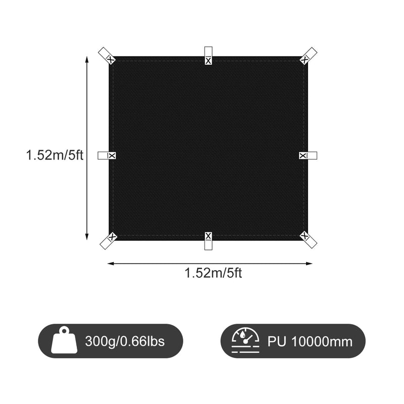 Black Waterproof Tarp Cover for Outdoor: Multi-Purpose Oxford Tarpaulin with Reinforced Webbing Loops for Camping Boat Pool Roof Tent - Durable and Tear Resistant (5ftx5ft) 5x5ft Black