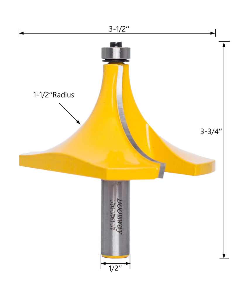 Roundover Router Bit, 1-1/2'' Radius 1/2'' Shank, Round Over Edge Forming, Bead Rounding Edging Bit 1-1/2'' Radius-1/2'' Shank