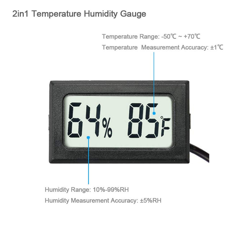 2-Pack Mini Digital Hygrometer Thermometer Gauge with Probe LCD Display Temperature Fahrenheit Humidity Meter for Incubator Reptile Plant Terrarium Sealed Containers Guitar Case 2