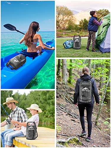 HEETA Waterproof Dry Bag for Women Men (Transparent Black 5L) Bundled with 2-Pack Waterproof Pouch with Waist Strap (Pink & Grey)