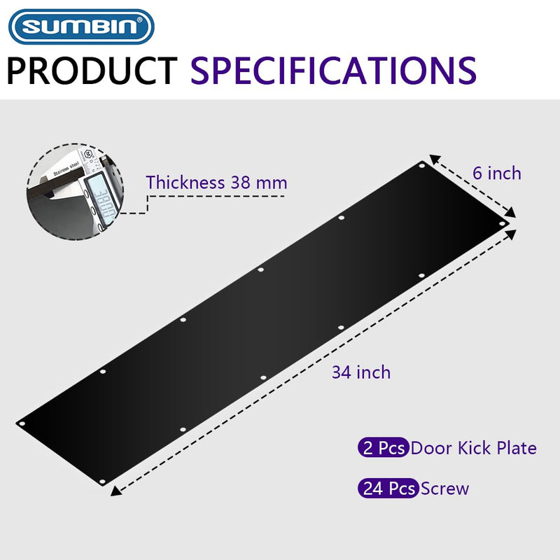 2 Sets 34 x 8 Inch Door Kick Plate for Reinforcerment or Anti Scratch Door Protection in Mat Black Finish 34*8 Matt Black (2pc)