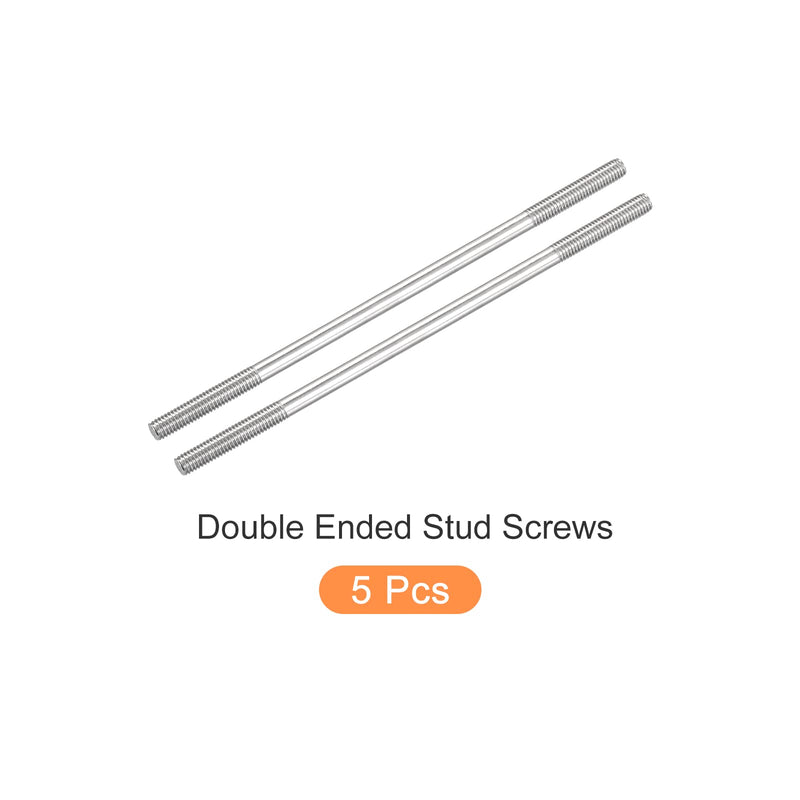 METALLIXITY Double Ended Stud Screws (M6 Thread 110mm Length) 5pcs, 304 Stainless Steel Dual Threaded Rod Bolts - for House Maintenance M6x110mm