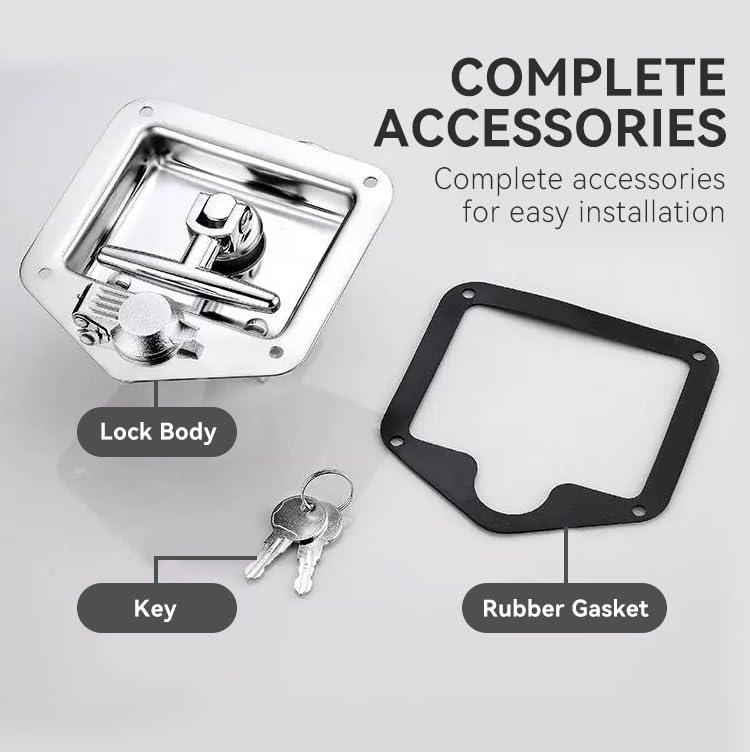 Tool Box Latch, Stainless Steel T-Handle Latches Tool Box Locks with Keys and Gasket Folding T-Handles Latch Heavy Duty Flush Mount Handle Latch for RV, Camper,Toolbox,Truck Trailer