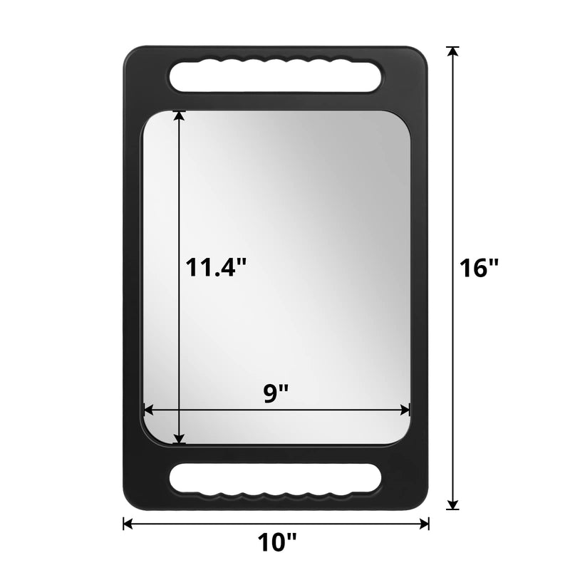 Drop-Proof Hand Mirror with Double Handle, Large Rectangular Hand held Mirror -(16"x10") Largehand Mirrors with Handle for Salons and Beauty Salons, Light Hair(Black) Plastic