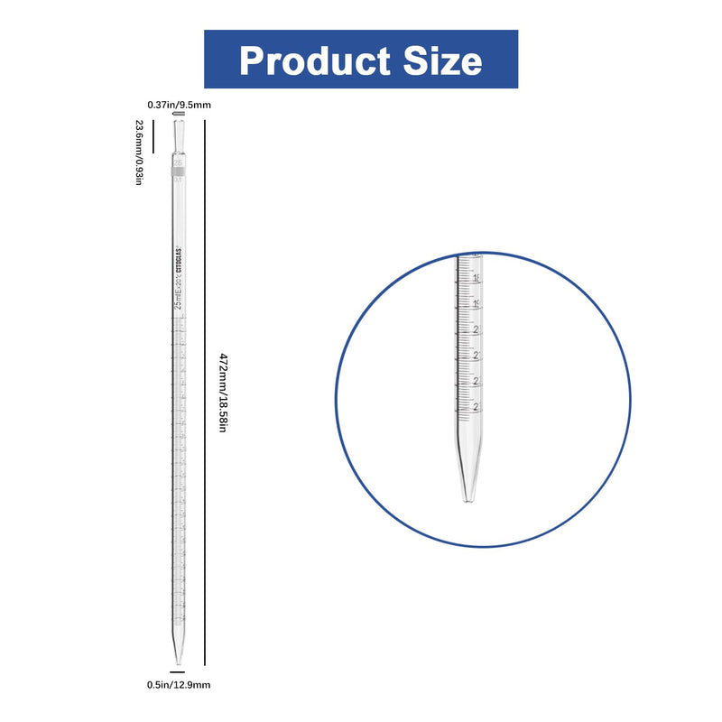 ONiLAB Glass Graduated Pipette, 25ml,Tolerance ±0.2ml, Standard Sodium Calcium Glass Pipettes for Transfer Liquid or Essentail Oil for Lab, Chemistry（10 pcs） 17900305