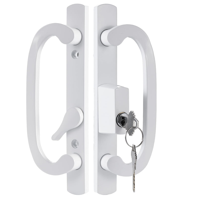 Keyed Sliding Patio Door Handle Set with Mortise Lock, Zinc Diecast, Offset Thumbturn, Fits 1-5/8" to 1-3/4" Door Thick, 3-15/16" Hole Spacing, Non-Handed, White Keyed Set