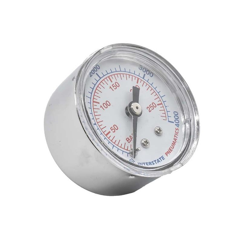 Interstate Pneumatics G2101-4000 1/8 Inch NPT Rear Mount Pressure Gauge,1-1/2 Inch Dial Diameter, 4000PSI (Chrome Body with Dual Pressure Rating PSI & KPA)