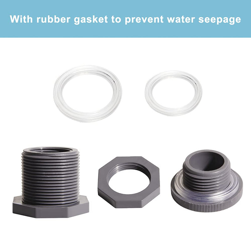 QuQuyi 1/2 Inch PVC Bulkhead Water Tank Connector Adapter Fitting with Plugs Thru-Bulk Pipe Fitting for Rain Barrels, Aquariums, Ponds(Set of 3) 1/2"-3pcs