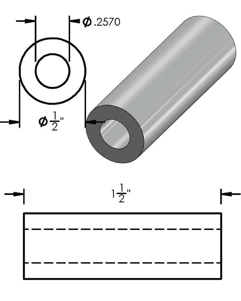 Aluminum Spacer 1/2" OD x 1/4" ID x Choose Your Length, Round Spacer Unthreaded Standoff Bushing Plain Finish, Fits Screws Bolts 1/4" or M6 by Metal Spacers Online (1-1/2" Length, 10 Pack) 1-1/2" Length