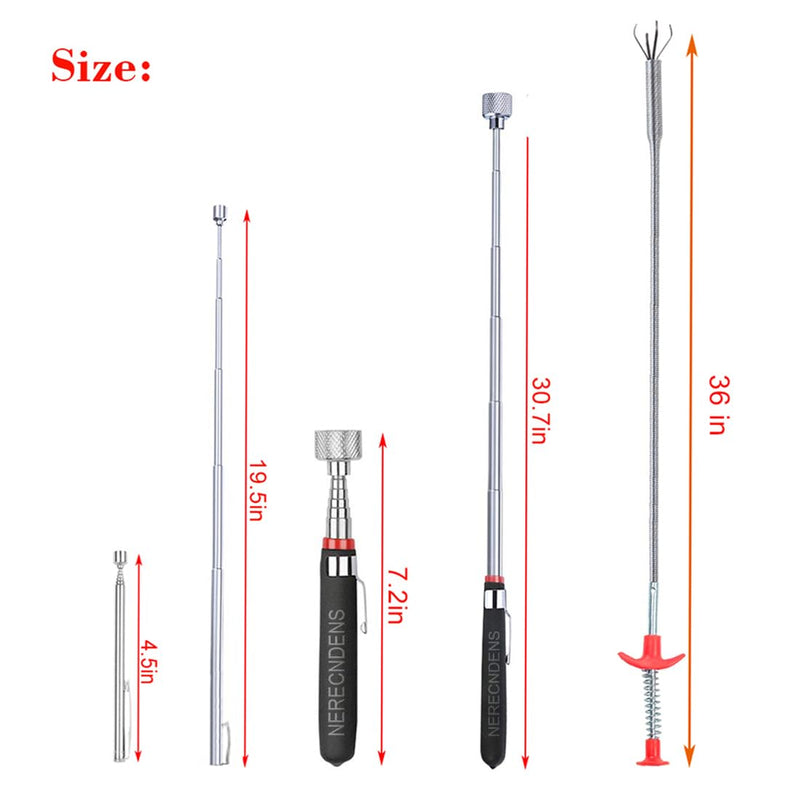 3 Pack Pick-up Tool Set - Extendable Magnetic Pick Up Tools and Flexible Grabber Claw - Retrieving Telescoping Magnet Pickup Tools - Flexible Extra Long Reach Bendable Curve Grabber with 4 Claws