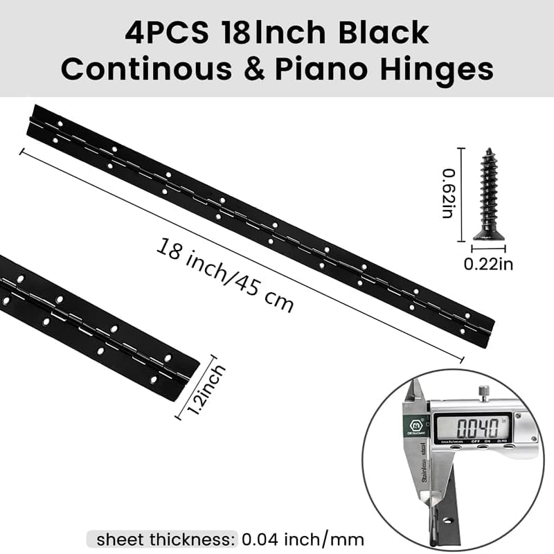 2PCS Heavy Duty Piano Hinge,18-Inch Black Continuous & Piano Hinges,0.05" Thickness,1.2" Open Width, Ideal for Folding Cabinet Doors, Black Stainless Furniture Hinges Includes 36pcs Screws