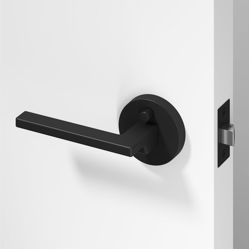 Okun Dune 1-Pack Matte Black Privacy Door Levers – Push Button Lock, Reversible, Sleek Concealed-Mount Design for Bedroom & Bathroom 1 Pack