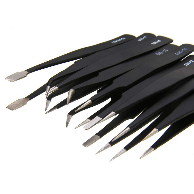 Precision Tweezer Set - FEITA Professional ESD Stainless Steel Anti static Tweezers Kit for Electronic, craft, Jewelry, Watchmakers, Hobby (Black 9 Pcs) Black Tweezers - 9pcs