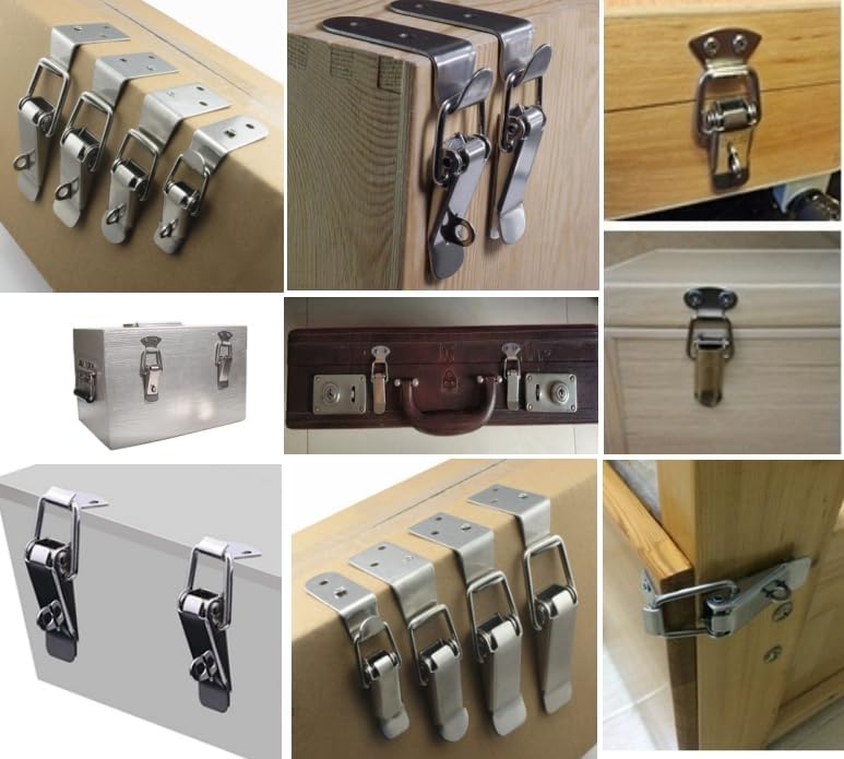 Latch, Stainless Steel Spring Loaded Toggle Latch,With locking hole, Silver Catch Hasp Clamp Clip Lock with for Cabinet, Wooden Case, Box (4 Pack)