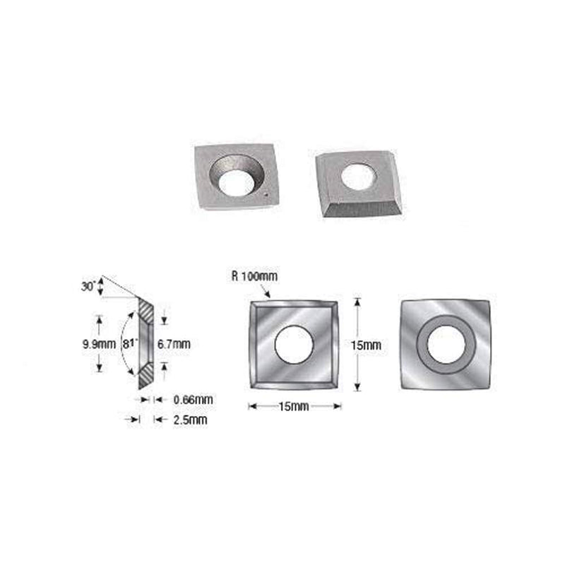 OSCARBIDE Byrd Shelix Carbide Inserts Replacement Cutters (15x15x2.5mm R100-81°) 15mm Square Carbide Cutters with 4" Edge Radius for Woodworking Spiral/Helical Planer Cutter Head,10pcs/Set