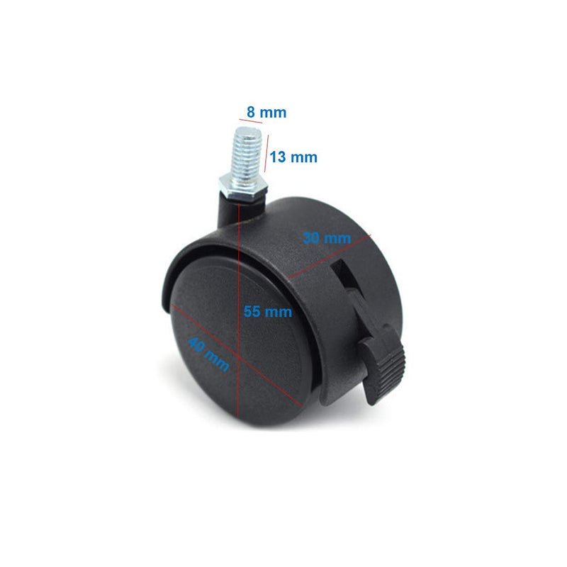 Furniture Replacement Casters,4 Pcs M8 Swivel Stem Casters with Locking Brake, 5/16 Inch Stem Diameter