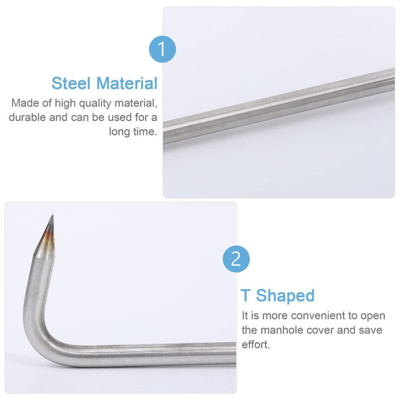 GANAZONO 2Pcs T-Hook Manhole Cover Lifter Pigtail Food Flipper Drain Cover Lifting Tool t Post Driver Rigid Sewer lid Hook Hooks for Keys Heavy-Duty Hook Puller Ceiling Stainless Steel 38X15.2CM - NewNest Australia