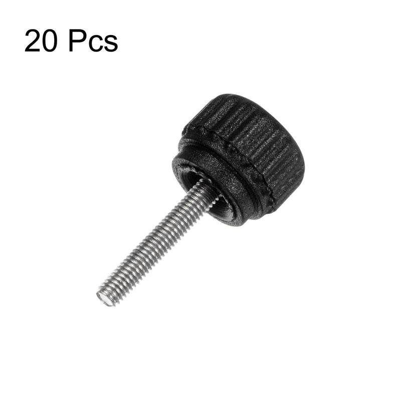 HARFINGTON 20pcs Knurled Clamping Knobs Thumb Screws M3 x 16mm Metric Male Thread 13mm Matte Plastic Head 304 Stainless Steel Stud Hand Threaded Knob Thumbscrew Handle, Black M3 x 16mm x 13mm