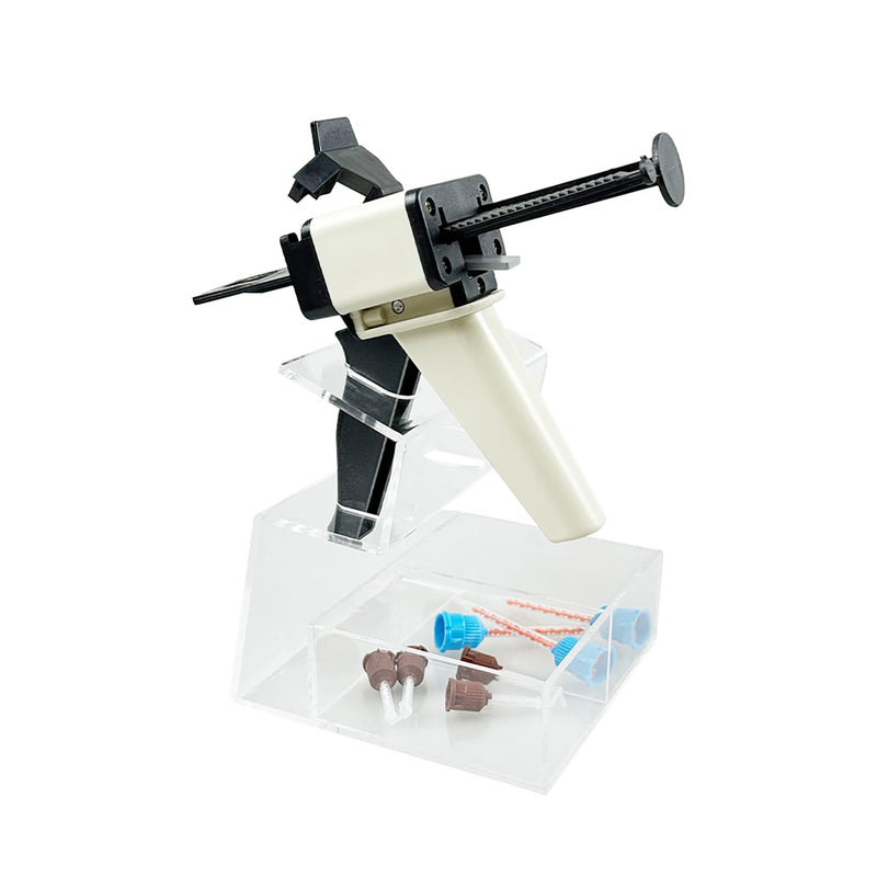 Dental Impression Gun Organizer, YOUYA DENTAL Clear Acrylic 2-Gun Holder with Mixing Tips Storage Holds Dental Impression Cartridge Delivery Dispenser Guns & Mixing Tips Organizer (2-Gun Compact) 2-Gun Compact