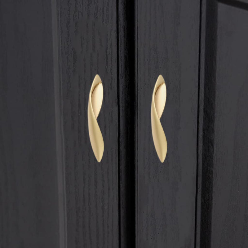 4Pcs Arcuate Pulls Handle Knob,5" C-C Large Modern Elegant Curved Handle Cabinet Pulls,Create a Spatial Aesthetic,S-Shaped Solid Zinc Alloy Drawer Pull (4 Pack, Pearl Gold, 5.0" Hole Centers)