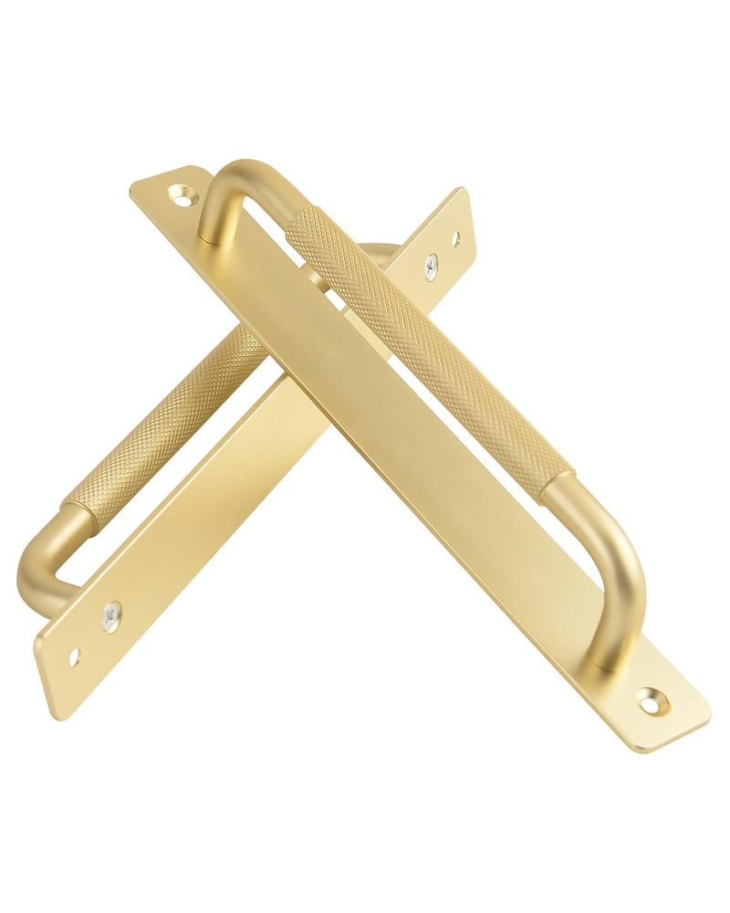 2 Pack Sliding Door Handles Gold 8.4 Inch Barn Door Handles Flat Cabinet Pulls Aluminum Outdoor Gate Handle Bifold Door Pull Dressers Pulls(Gold with Screw, 8.4 inch) gold with screw 2