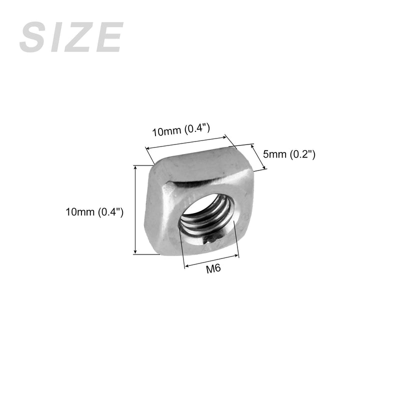 METALLIXITY Square Nuts, (M6x10mmx5mm) 10Pcs, 304 Stainless Steel Coarse Thread Square Fastener Nut - for Equipment Construction Electrical Appliances Industrial Machinery, Silver