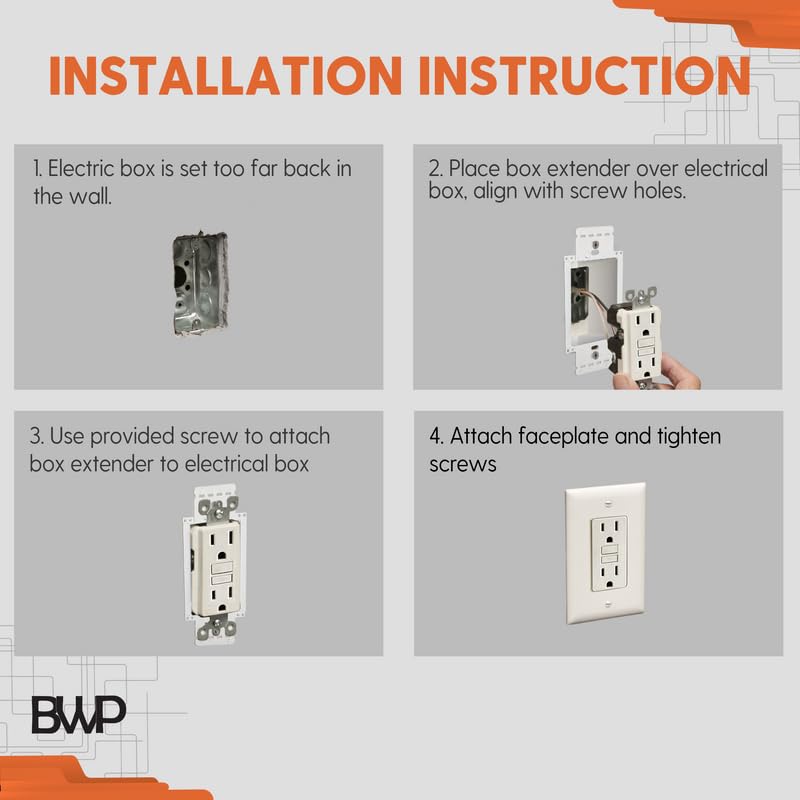 BWP - 5 Pack Electrical Power Outlet Box Extender Kit – Single Gang Box Extender - Single Receptacle Heavy Duty Plastic White Pack of 5