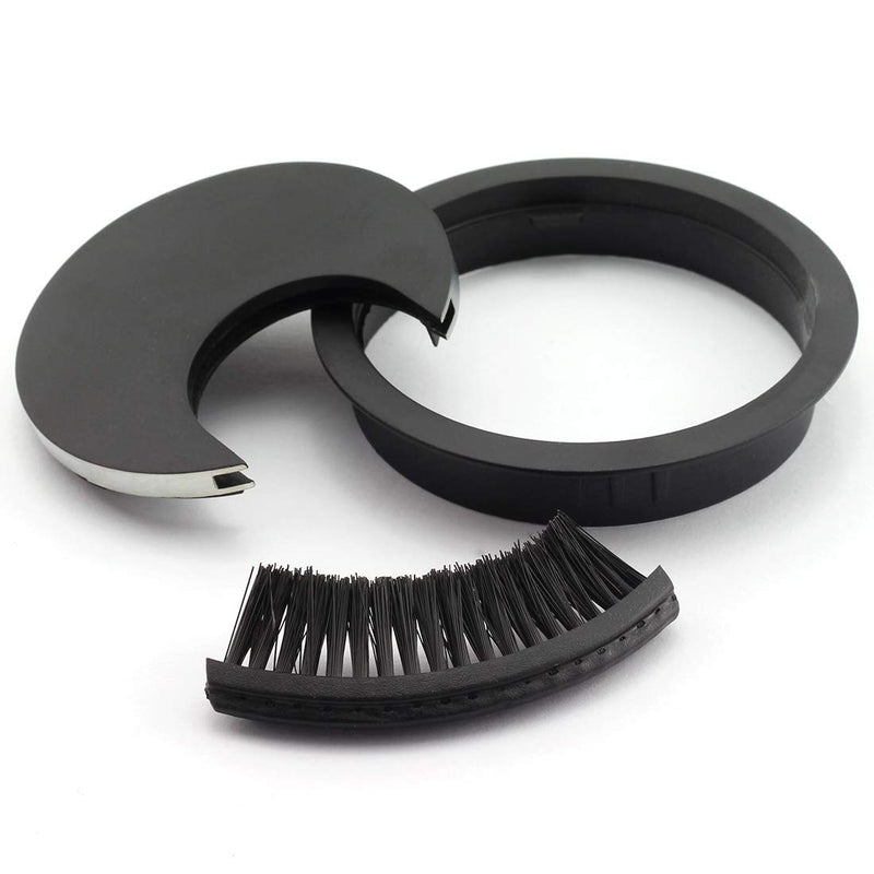 HJ Garden 1pc 2-3/8 inch (60mm) Metal Desk Grommets with Brush Open for Managing and Hiding Wire Cord Cable Hole Cover Office PC Desk Cable Cord Organizer Zinc Alloy Cover Black 1