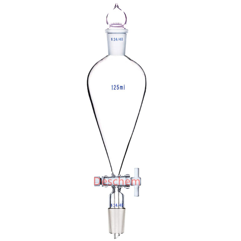 125ml,24/40,Lab Glass Pyriform Separatory Funnel,PTFE Stopcock,Ground Joints,Pear Shape 125ml