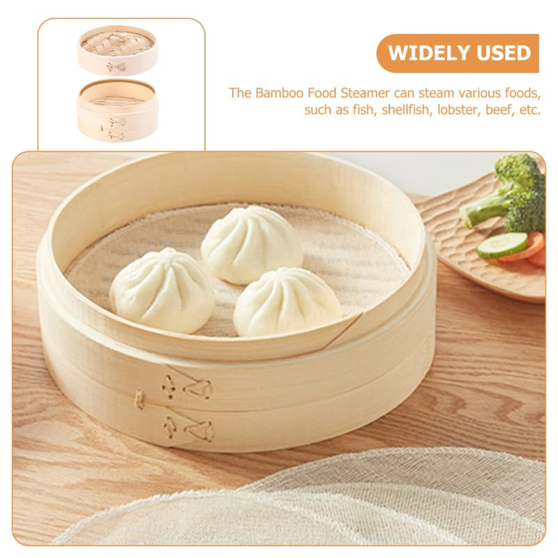 OUNONA Bamboo Steamer with Lid 5.11 Inch Round Kitchen Food Steamer Basket for Cooking Dim Sum Seafood Vegetables and Dumplings Natural Material Steaming Tool for Home Use 13X13X9.8CM