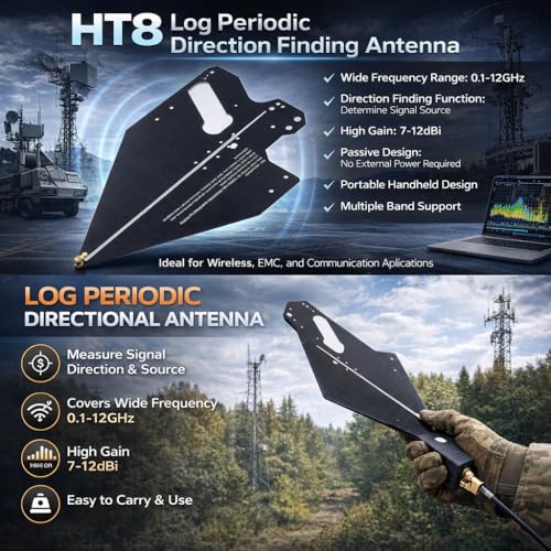Garosa Log Periodic Directional RF Outdoor 100MHz-12GHz for Spectrum Management EMC Testing Compatible with Cellular Modems Routers