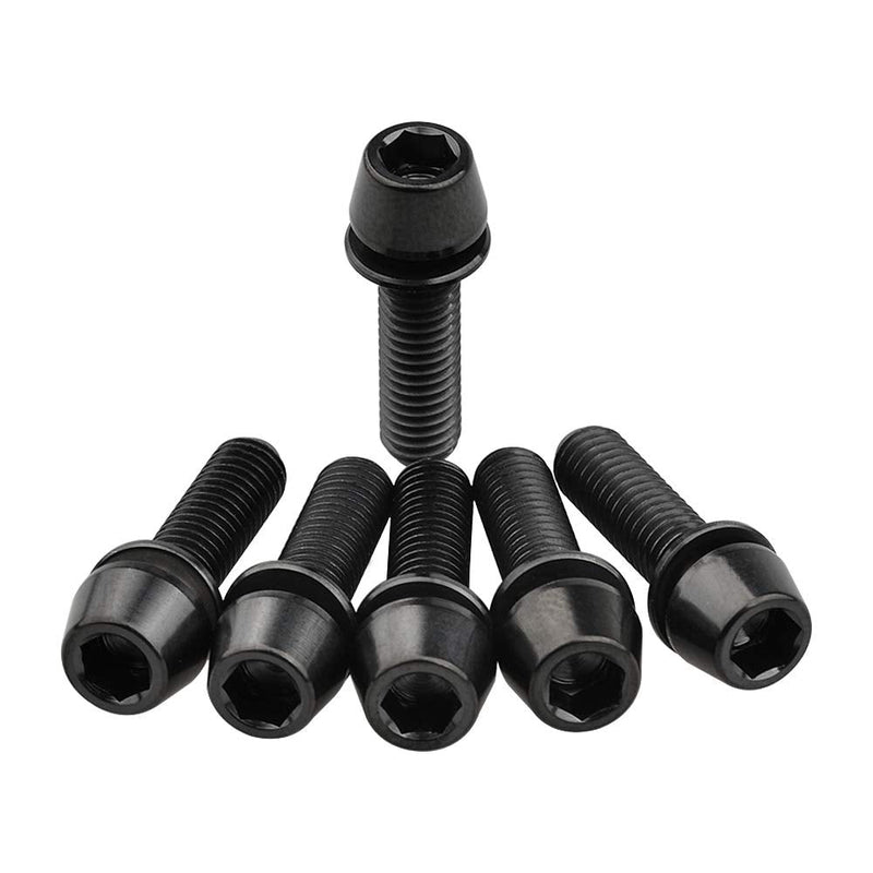 Titanium Ti Allen Hex M5x16 18mm Tapered Head Bolt with Washer Screw for Bicycle Stem Parts Pack of 6 (Black, M5x18mm) Black