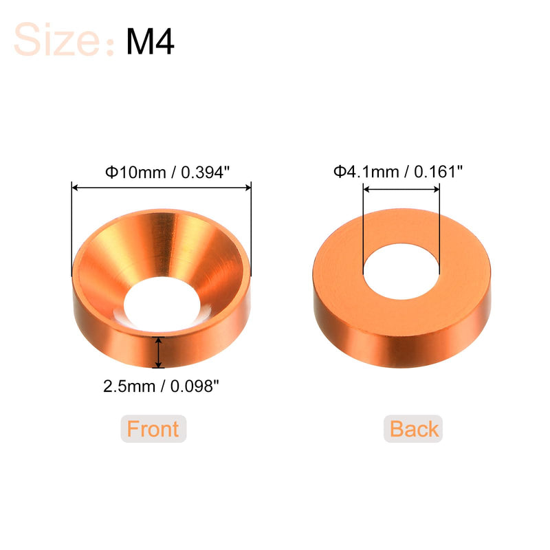 HARFINGTON 30pcs Countersunk Washer M4 Anodized Aluminum Alloy Finishing Washers, Screw Gaskets for Mechanical Accessories Parts, Orange