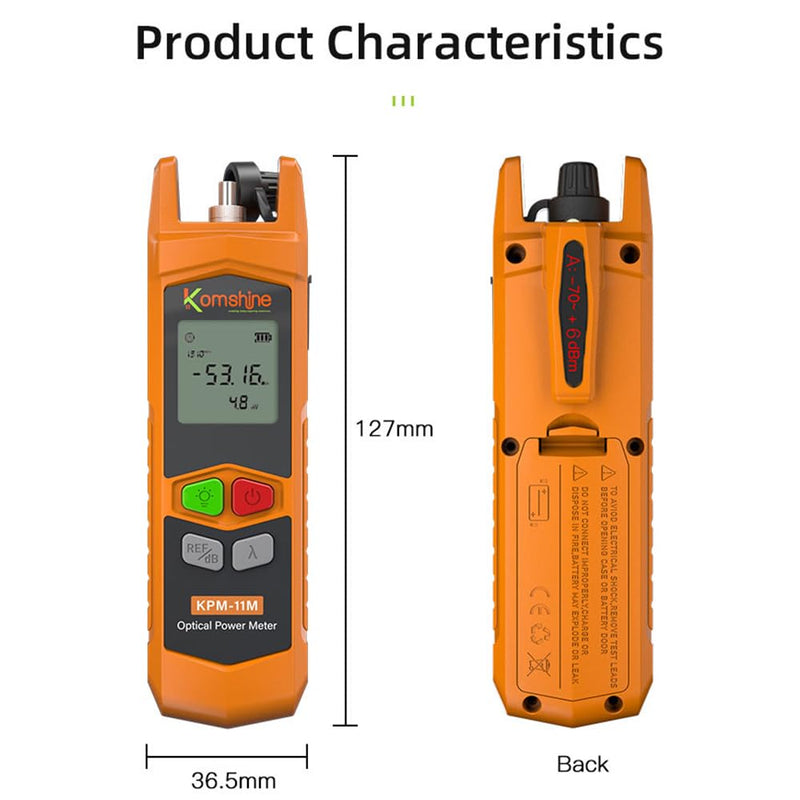 '-50+26dBm Fiber Optic Loss Tester Optical Fiber Power Meter Komshine KPM-11M 2.5mm Universal Connector KPM-11M (-50~+26dBm)