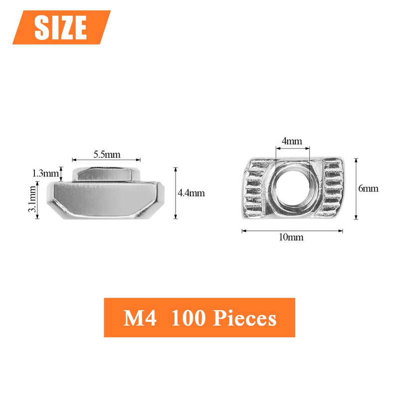 100 Pieces 2020 Series M4 T Nuts, M4 T Slot Nuts for Aluminum Profile M4 (100 PCS)
