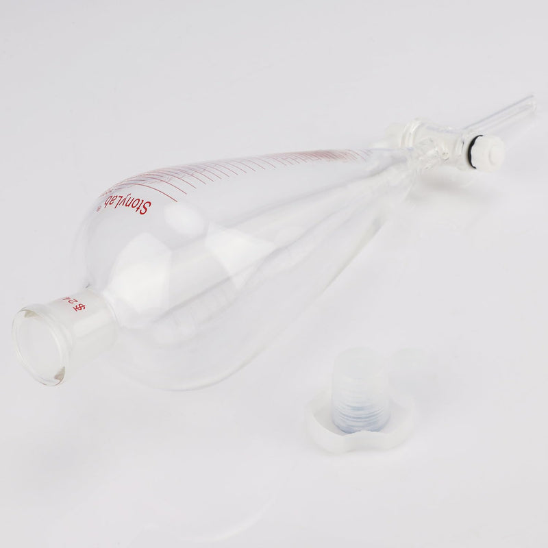 stonylab Graduated Separatory Funnel, Heavy Wall Pear-Shaped Conical Borosilicate Glass Separating Funnel with PTFE Stopcock and Plastic Top Stopper, 500 ml 500.0 milliliters 1 KD-Sep-Funnel-SL-PTFE-500ml
