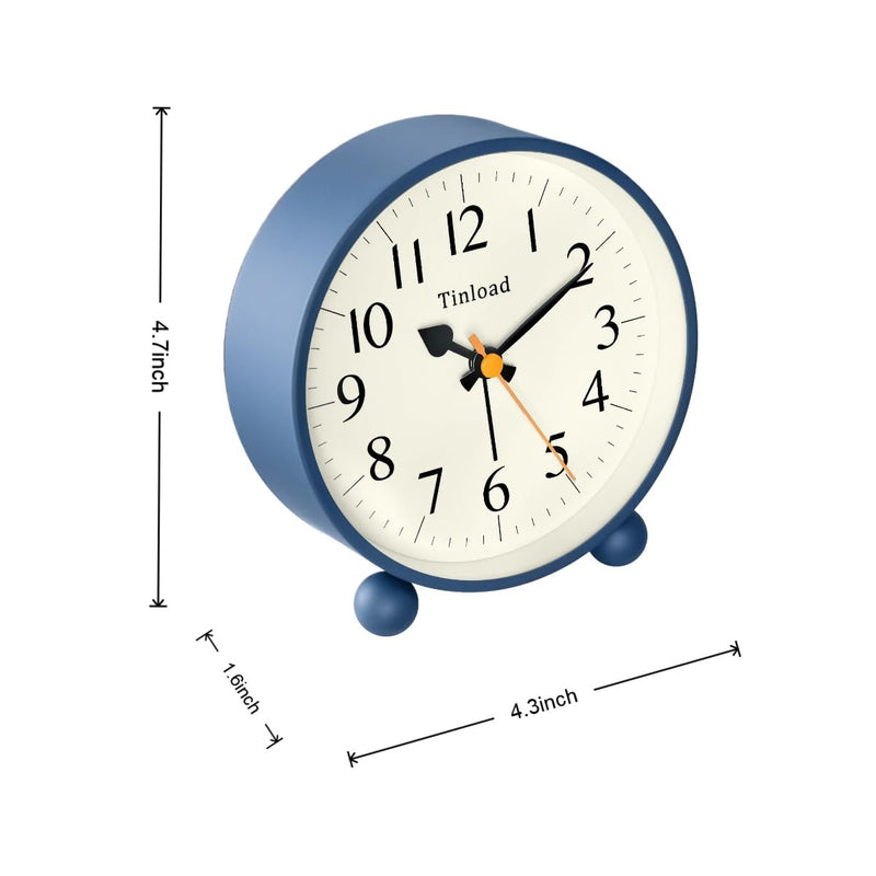 4.5" Vintage Retro Analog Alarm Clock, Super Silent Non Ticking Small Clock with Manual Light, Snooze, Battery Operated, for Living Room, Bedroom, Bedside, Desk(Blue) Blue