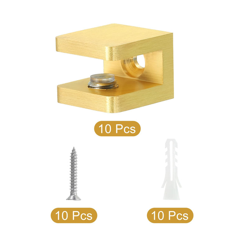Uxcell Brass Glass Shelf Clamp - 10Pcs Adjustable Bracket Support Holder for 5-8mm Thick Glass, Gold