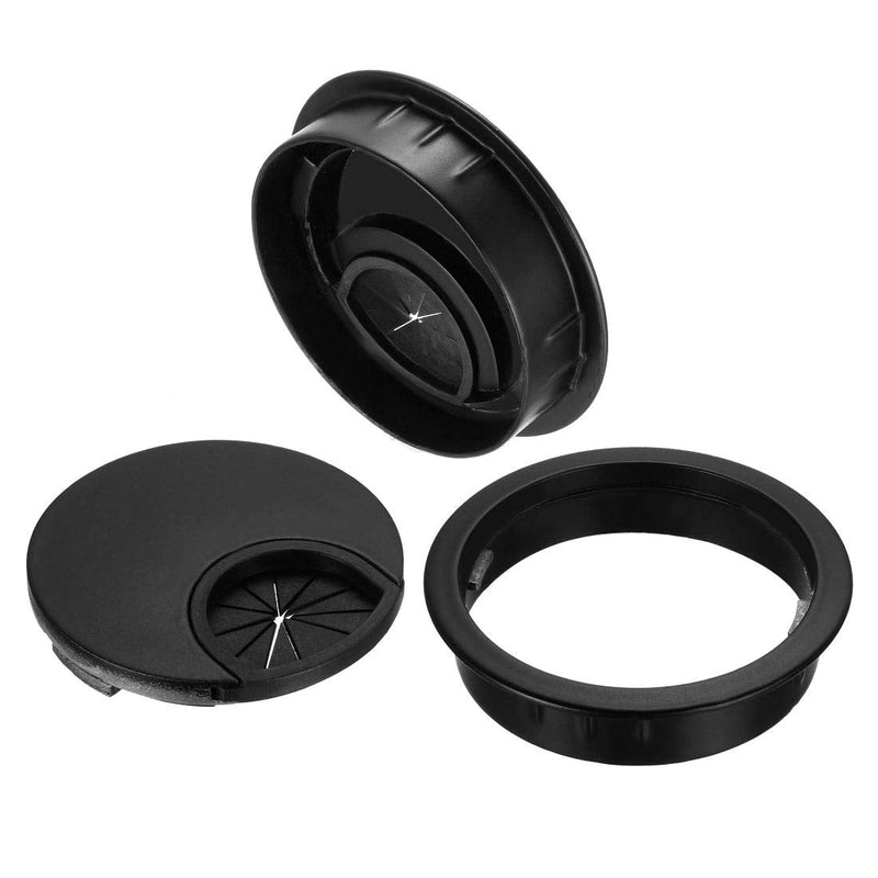 uxcell Cable Hole Cover, 2.1Inch/53mm Zinc Alloy Desk Wire Cord Cable Grommets Hole Cover for Office PC Desk Cable Cord Organizer, Black 2-1/8 Inch