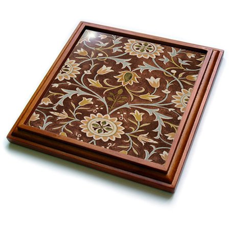 3dRose Image of William Morris Little Flower In Brown Olive & Gold Trivet with Ceramic Tile, 8 x 8", Natural