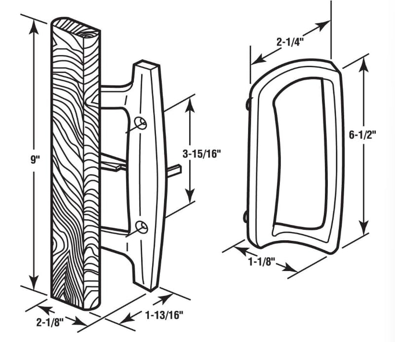 Sliding Patio Door Handle Set with Oak Wood Interior Handle Replace Old Door Handles Quickly and Easily, Finish Fits 3-15/16" Screw Hole Spacing (Without Mortise Lock, Light) without mortise lock